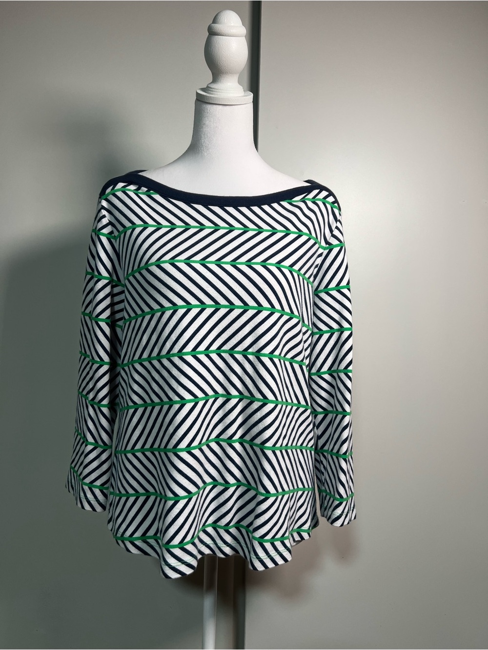 Westbound Striped Boatneck Long Sleeve Top in Navy, White & Green